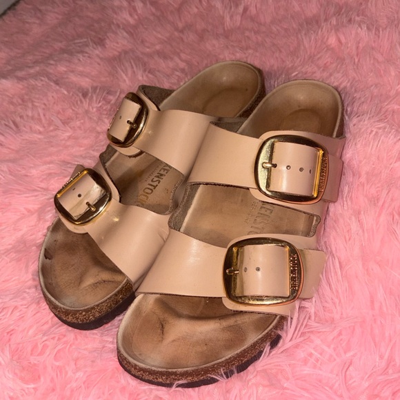 Birkenstock Cream Sandals with Gold Buckles - Picture 2 of 4